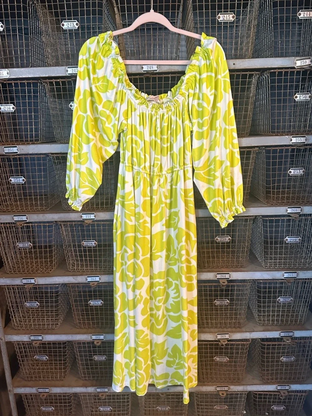 Hutch maternity off shoulder Lime and White Floral Midi Dress 38415